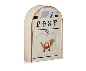 Relaxdays, beige Cassetta per la Posta Antica, Casella Postale in Stile Vintage, Design Shabby, Metallo, HLP 30x20x8 cm