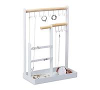 relaxdays, Bianco Porta, Appendere, Portagioie per Orecchini, Anelli e Collane, Metallo, Donna, H: 29 cm, Ferro, Legno, 29 X 20 X 10 Cm