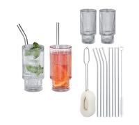 Relaxdays Bicchieri da Cocktail e Long Drink con Cannucce, 325 ml, Set 4 Calici in Vetro, Gin Tonic, Mojito, Trasparenti