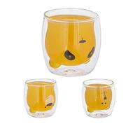 Relaxdays Bicchieri Doppio, Set da 3, Design Tre Orsi, Vetro Borosilicato, Termici, Isolati, 300 ml, Trasparente