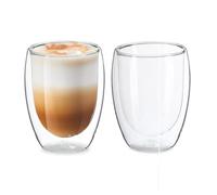 Relaxdays Bicchieri in Vetro a Parete Doppia, Set da 2, per Acqua, caffè, Latte Macchiato, Tazze da 350 ml, Trasparenti