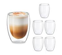 Relaxdays Bicchieri in Vetro a Parete Doppia, Set da 6, per Acqua, caffè, Latte Macchiato, Tazze da 350 ml, Trasparenti, 11 x 9 x 9 cm