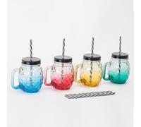 Bicchieri in vetro con manico Ananas con coperchio e cannuccia Set 4