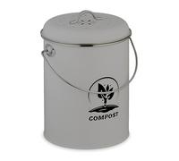 Relaxdays Bidone per Compost da Cucina, 5,5 Litri, pattumiera con Coperchio e Filtro per odori, pattumiera Biologica, Ferro, Grigio
