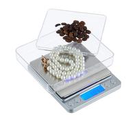 Relaxdays Bilancia Precisione Digitale Cucina 0,01g, 2 Ciotole Pesa Oro e Lettere, Tara e Conteggio Grammi, Argentato