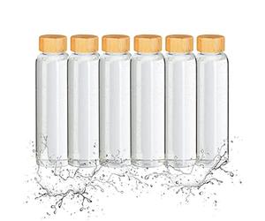 Relaxdays Borracce Termiche, Tappo in Bambù, Set da 6, Custodia in Neoprene, 500ml, Vetro Borosilicato, Trasparente Nero