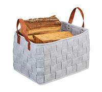Relaxdays Borsa in Feltro, Cesta Ripiegabile Portariviste, Cesto con Manici HxLxP: 26 x 40 x 30 cm, grigio chiaro, PU, 1 pz
