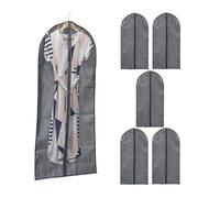 Relaxdays Set da 6 Borse Porta Abiti, Custodia per Vestiti con Cerniera, 135 x 60 cm, per Indumenti, Grigio Trasparente