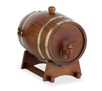 Relaxdays Botte da 2,2 Litri per Liquori, Mini Barile in Legno, Rubinetto e Supporto, per Whisky, Vino, Marrone Scuro