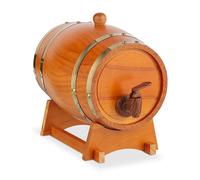 Relaxdays 2 Botte da 2,2 Litri per Liquori, Mini Barile in Legno, Rubinetto e Supporto, per Whisky, Vino, Marrone Chiaro, Alluminio