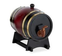 Relaxdays 2 Botte da 2,2 Litri per Liquori, Mini Barile in Legno, Rubinetto e Supporto, per Whisky, Vino, Rosso Nero