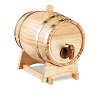 Relaxdays Botte da 2,2 Litri per Liquori, Piccolo Barile in Legno, con Rubinetto e Supporto, per Whisky, Vino, Marrone