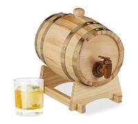 Relaxdays Botte di Legno da 1,25 L, con Supporto e Rubinetto, per Whisky Vino, Alcolici, HLP 23 x 16 x 25,5 cm, Naturale
