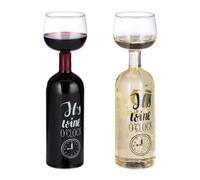 Relaxdays Bottiglia e Bicchiere in Vetro per Vino, XL, con Scritta Decorativa, Regalo per Amatori, 750 ml, Trasparente, 2 unità (Confezione da 1)
