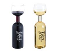 Relaxdays Bottiglia con Bicchiere da Vino, Calice Gigante in Vetro XL, Scritta Divertente, Regalo, 750 ml, Trasparente