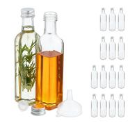 Relaxdays Bottiglie da 250 ml, Set 16 Bottigliette Vuote da Riempire, per Liquori, Olio, Succhi, in Vetro, Trasparente, 22 x 4.5 x 4.5 cm