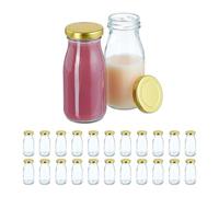 Relaxdays Bottiglie Vuote in Vetro, 24 Bottigliette Riutilizzabili per Succo di Frutta e Frullati, Tappo in Ferro, Oro, 150 ml