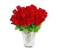 Relaxdays Bouquet di Rose, Pezzi, Fiori Finti, Decorazione, Mazzo con Gambo e Foglie, Boccioli Rossi, H: 26 cm, Rosso, Poliestere, Set da 48 Pz