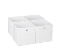 Relaxdays Scatola Portaoggetti, Set 4 Box Cubo da Scaffale, HLP 30 x 30 x 30 cm, Portagiochi Pieghevole, Stoffa, Bianco, Poliestere