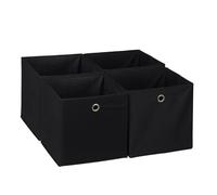 Relaxdays Scatola Portaoggetti, Set 4 Box a Cubo da Scaffale, HLP 30 x 30 x 30 cm, Portagiochi Pieghevole, Stoffa, Nero, Poliestere