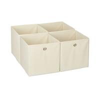 Relaxdays Scatola Portaoggetti, Set 4 Box a Cubo da Scaffale, HLP 30 x 30 x 30 cm, Portagiochi Pieghevole, Stoffa, Beige, Poliestere