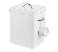 Relaxdays Box detersivo 6L, metallo, contenitore polvere con misurino e coperchio, design retrò, per mangime, bianco