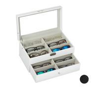 Relaxdays Box for 12 Glasses Sunglasses Storage Case Faux Leather Crate