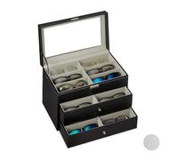 Relaxdays Box for 18 Glasses Sunglasses Storage Case Faux Leather Crate