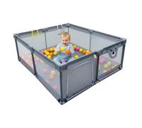 Relaxdays Box per bambini, 180 x 200 cm, recinto, 50 palline, grigio | Tessuto 2 anelli, area giochi sicura