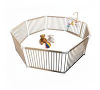 Relaxdays Box per Bambini, Box Flessibile con Porta, 8 Pannelli (Altezza x Larghezza): 61 x 84,5 cm, Angolo di Gioco Sicuro, Legno di Pino, Naturale