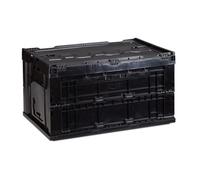 Relaxdays Cassetta Pieghevole, Stabile, da Lavoro, Plastica Resistente, 60L, HLP 32,5x58,5x39,5cm, Nero
