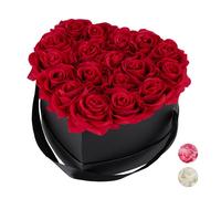 relaxdays Box di Rose a Forma di Cuore, 18 Rose, Nero, Resistente 10 Anni, Idea Regalo, Box Decorativo, rossi