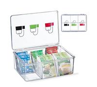 Relaxdays Box Porta tè e Tisane, 6 Scomparti, con Coperchio, 9x21,5x15 cm, Organizer per Bustine, Plastica, Trasparente, 9 x 21.5 x 15 cm