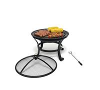 Relaxdays Braciere, Ø 55 cm, con griglia, parascintille, attizzatoio, Acciaio, da Giardino, Nero
