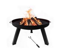 Relaxdays braciere, Ø 59 cm, con attizzatoio, acciaio verniciato a polvere, per giardino e terrazza, nero