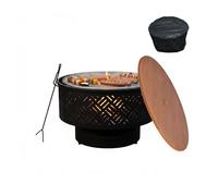 Relaxdays Braciere, Ø 66 cm, con griglia, Coperchio, attizzatoio e Copertura Impermeabile