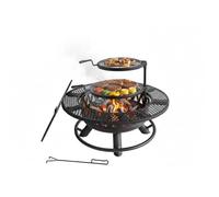 Relaxdays Braciere, Ø 92 cm, 2 Griglie Regolabili, attizzatoio e, Nero