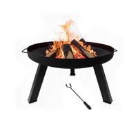 Relaxdays braciere in Acciaio Verniciato, Ø 59 cm, con attizzatoio, per Giardino e terrazza, Nero, 36 x 64 x 64 cm