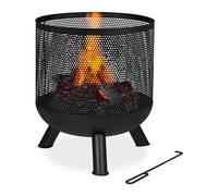 Relaxdays Braciere con Attizzatoio e Graticola, Design a Rete, Focolare per il Giardino, HD 53 x 44 cm, in Acciaio, Nero