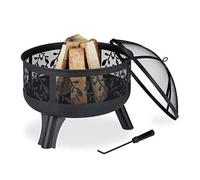 Relaxdays Braciere con Protezione per Scintille, Giardino & Terrazza, con Attizz