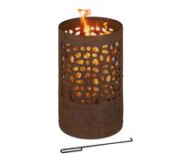Relaxdays Braciere da Esterno, Parascintille, Attizzatoio e Griglia, da Giardino, HxD: 60x37 cm, Acciaio Corten, Marrone, 1 pz