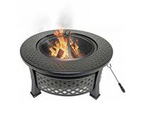 Relaxdays Braciere da Giardino Ø 55 cm con parascintille, attizzatoio, Acciaio Nero, 50x81x81 cm