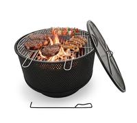 Relaxdays Braciere, diametro 61 cm, con griglia, parascintille e gancio, 3 in 1, braciere da giardino, colore: nero