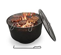 Relaxdays Braciere, diametro 61 cm, con griglia, parascintille e gancio, 3 in 1, braciere da giardino, colore: nero