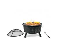 Relaxdays Braciere, HxØ 62 x 66 cm, con griglia, parascintille & attizzatoio, da giardino, nero