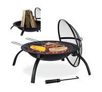 Relaxdays Braciere XL, Graticola, Attizzatoio, Coperchio Parascintille, Giardino, Terrazza, Vassoio D 56,5 cm, Nero
