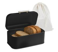 Relaxdays Brotkasten mit Deckel und Brotbeutel Contenitore per Il Pane con Coperchio e Manico, 15,5 x 30 x 21 cm, in Metallo, Nero, 80% Ferro Alluminio 10% Cotone
