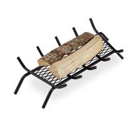 Relaxdays Brucialegna da Camino, Rettangolare, Acciaio, Caminetto con Grill, con Piedi di Appoggio, 17x69x34 cm, Nero
