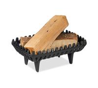 Relaxdays Brucialegna da Camino, Rettangolare 15 x 37 x 26 cm, Griglia in Ghisa Poggia Legna con Piedi Rialzati, Nero