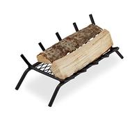 Relaxdays Brucialegna da Camino, Rettangolare, Acciaio, Caminetto con Grill, con Piedi di Appoggio, 16x58x28 cm, Nero